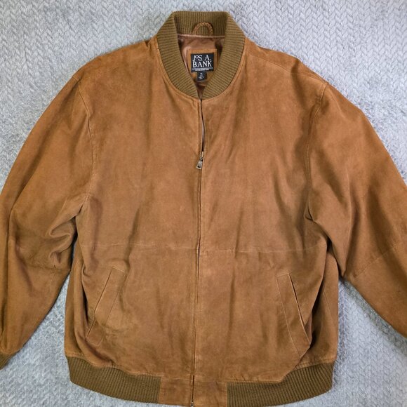 Jos A Bank Suede Leather Bomber Jacket XL Brown Genuine Suede Zip Up Vintage - Picture 2 of 9